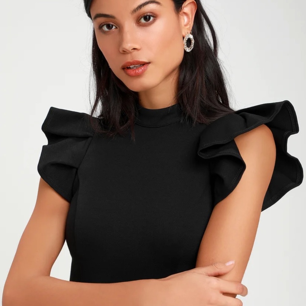 Splendor Black Backless Ruffle Bodycon Midi Dress